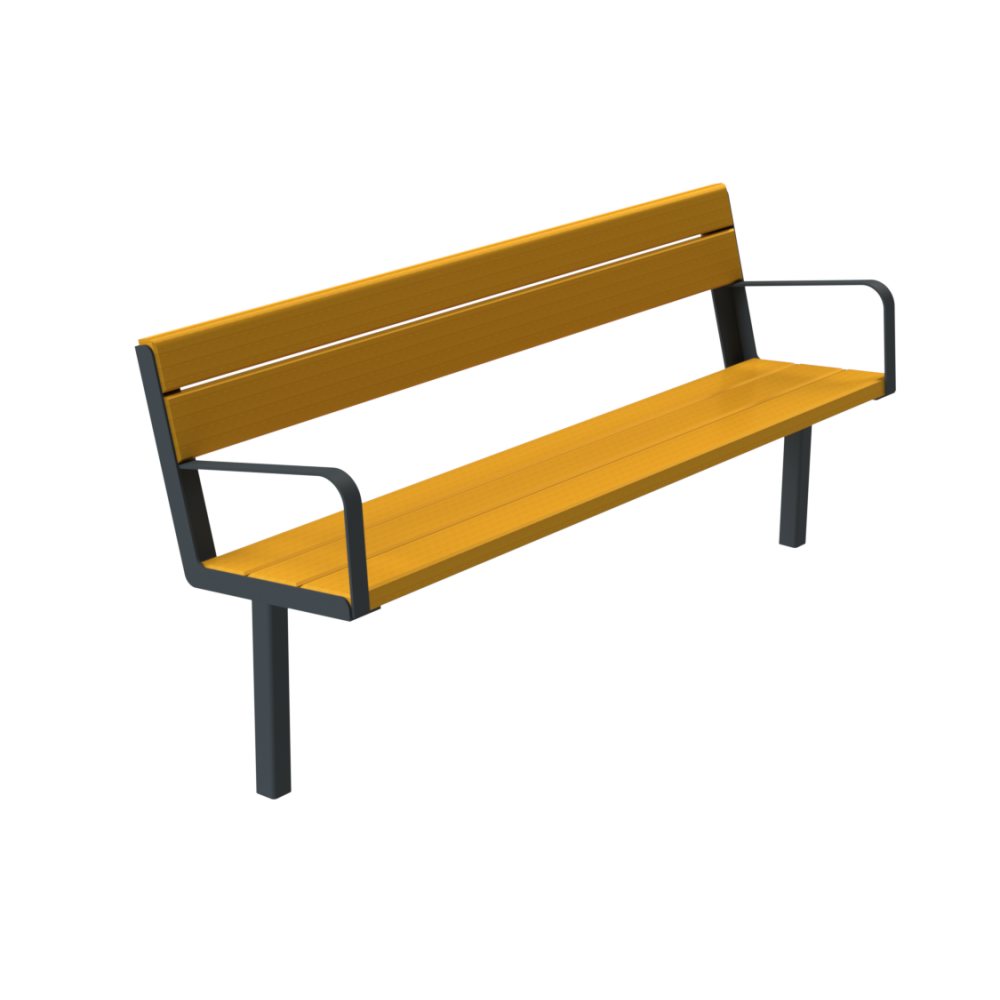 Ławka Sentra III 150 cm deski świerkowe lakierowane, stalowa