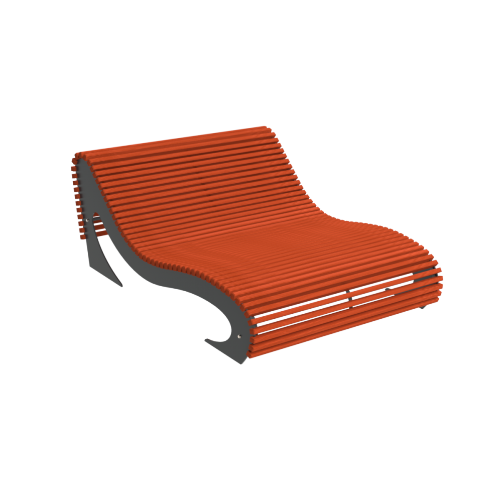 Leżak wypoczynkowy Soft podwójny, deski świerkowe lakierowane, stalowy