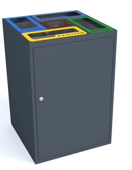 Kosz do segregacji odpadów Cube II 5 komorowy, stal nierdzewna, napisy wycinka laserowa