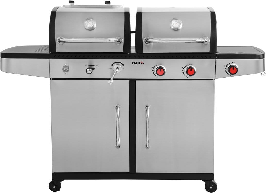Grill 2 w 1, gazowy + węglowy, stal nierdzewna 8,2 kW