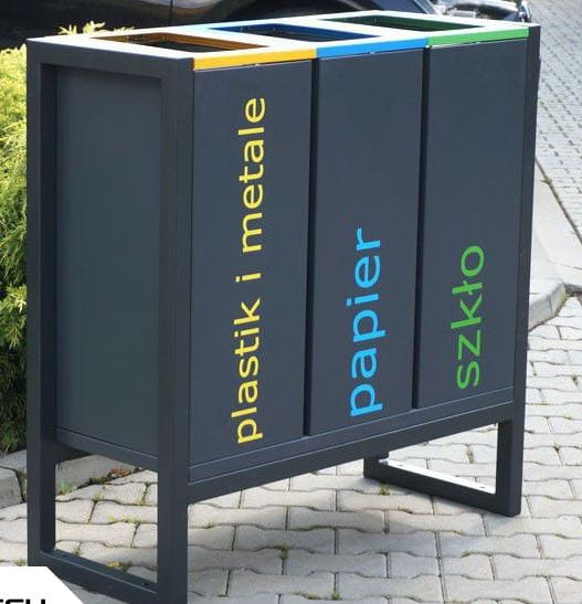 Kosz do segregacji odpadów Satis III 60 l, wolno stojący, stal ocynkowana malowana   