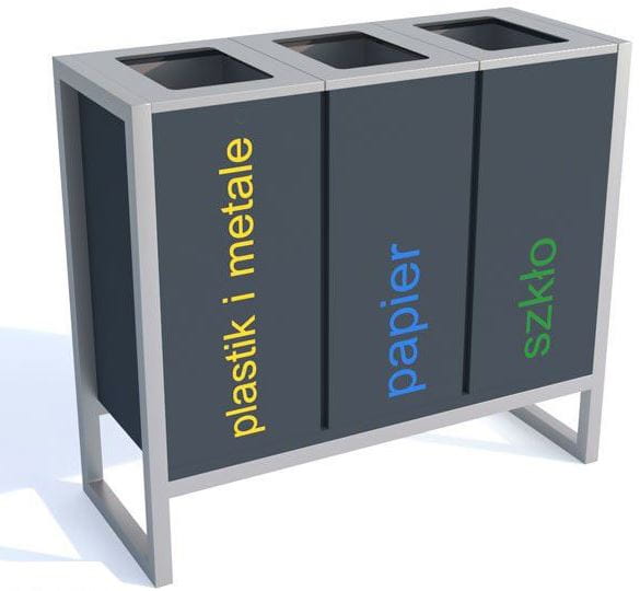 Kosz do segregacji odpadów Satis III 60 l, wolno stojący, stal ocynkowana malowana, konstrukcja nierdzewna