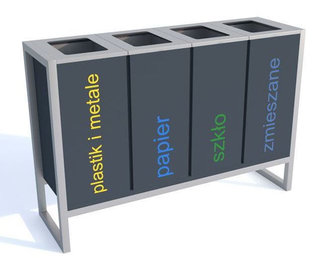 Kosz do segregacji odpadów Satis IV 60 l, wolno stojący, stal ocynkowana malowana