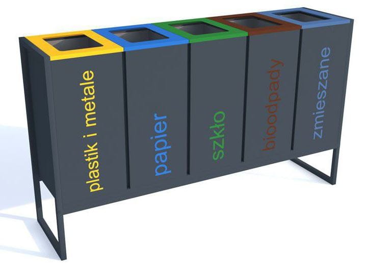 Kosz do segregacji odpadów Satis V 60 l, wolno stojący, stal ocynkowana malowana