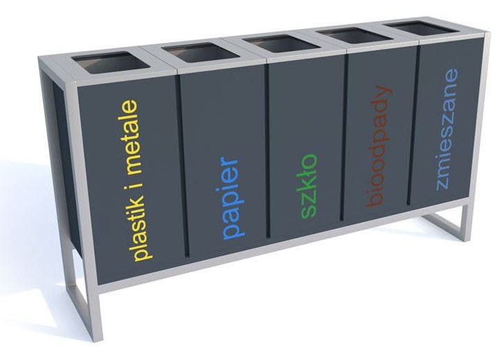 Kosz do segregacji odpadów Satis V 60 l, wolno stojący, stal ocynkowana malowana   