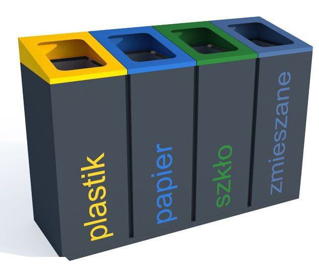 Kosz do segregacji odpadów Satis skośny IVb 4x60 l, stal ocynkowana malowana