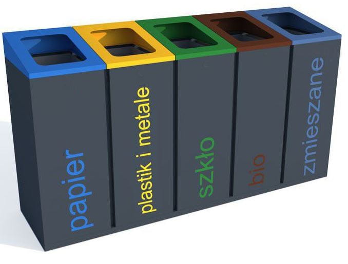 Kosz do segregacji odpadów Satis skośny Vb 5x60 l, stal ocynkowana malowana