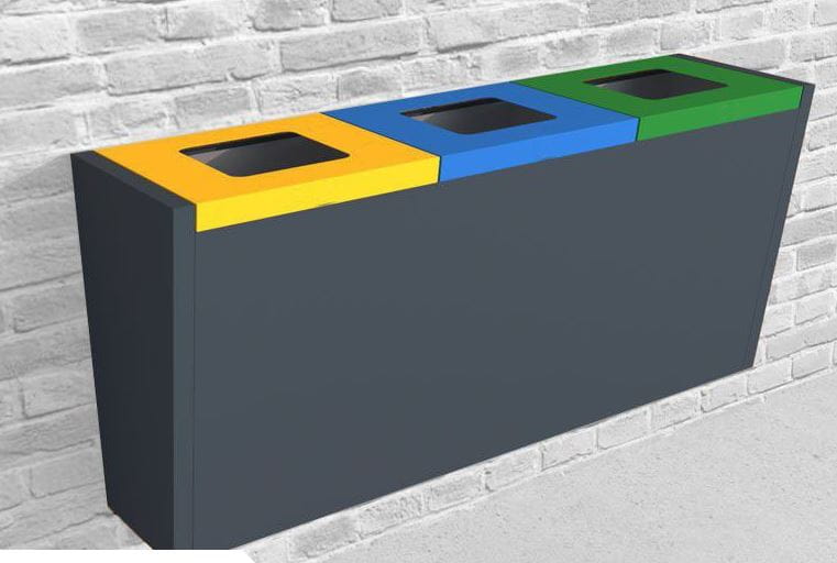 Kosz do segregacji odpadów Satis III 3x60 ścienny, napisy sitodruk