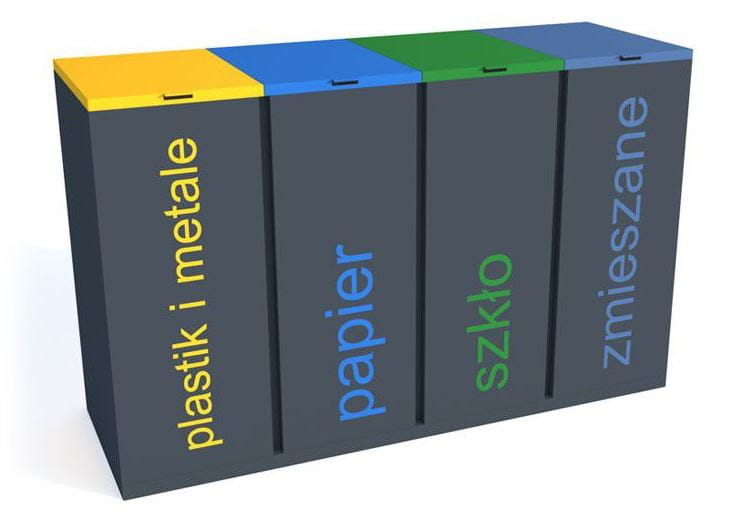 Kosz do segregacji odpadów Satis IV 60 l, z klapkami, napisy folia samoprzylepna