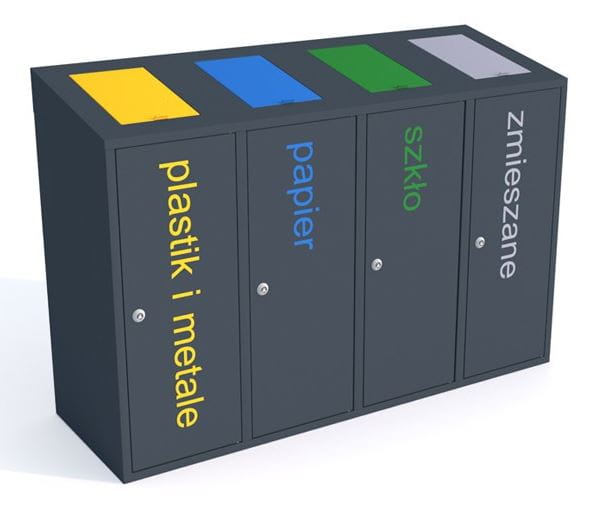 Kosz do segregacji odpadów Etna IV skośny 4x40 l z klapkami, napisy sitodruk