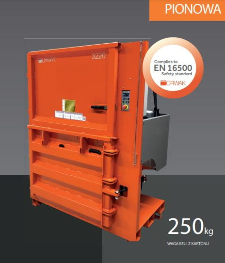 Belownica, prasa do makulatury folii ORWAK COMPACT 3220, nacisk 18 ton, bela 250-290 kg 