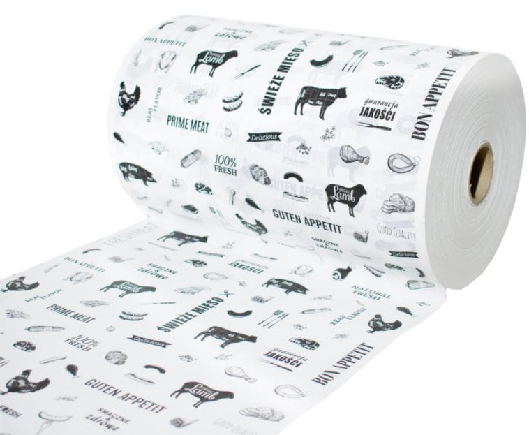 Papier powlekany PE, biały,  z nadrukiem, na rolce 35 cm, 10 kg