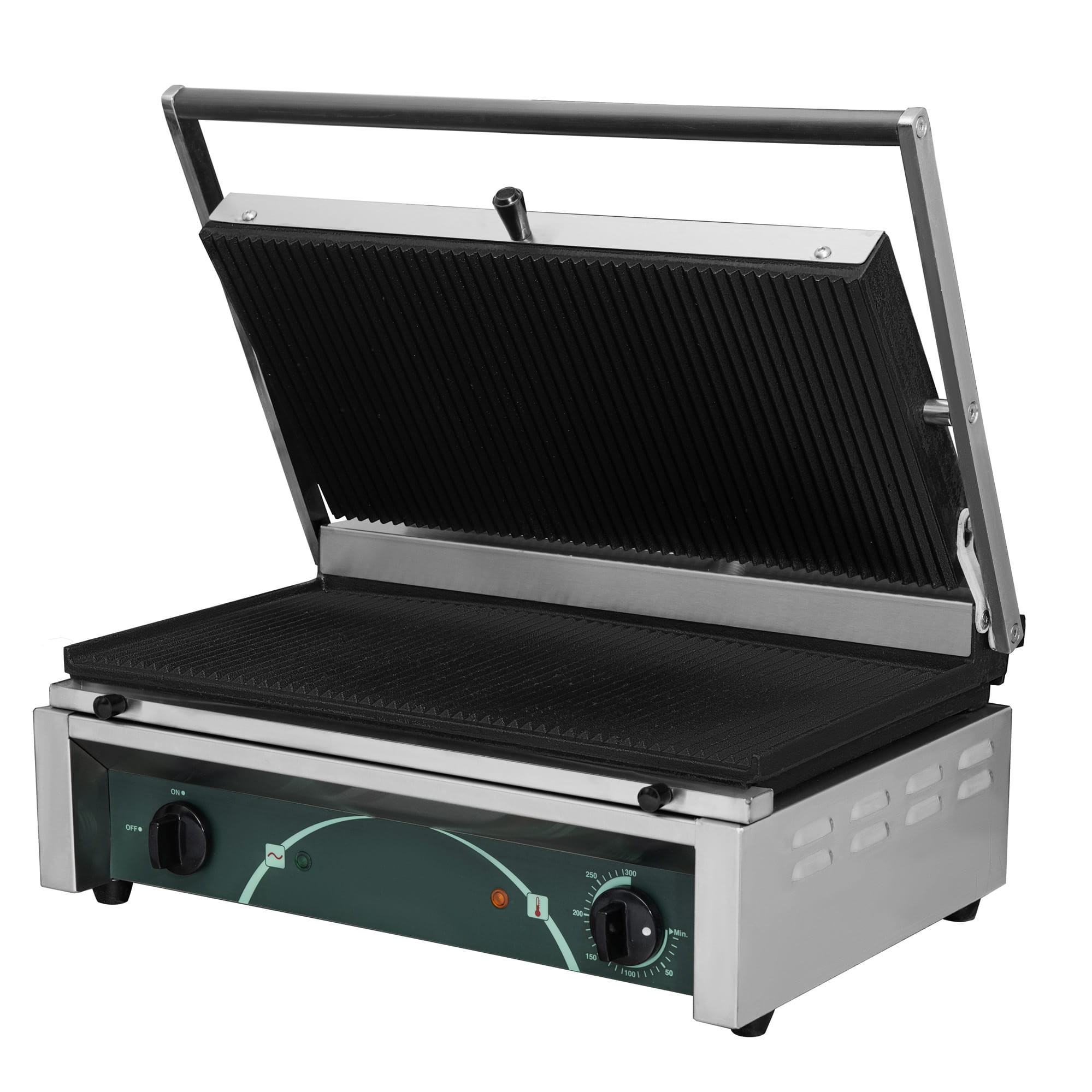 Grill elektryczny kontaktowy panini, szeroki, 2 płyty ryflowane RN102