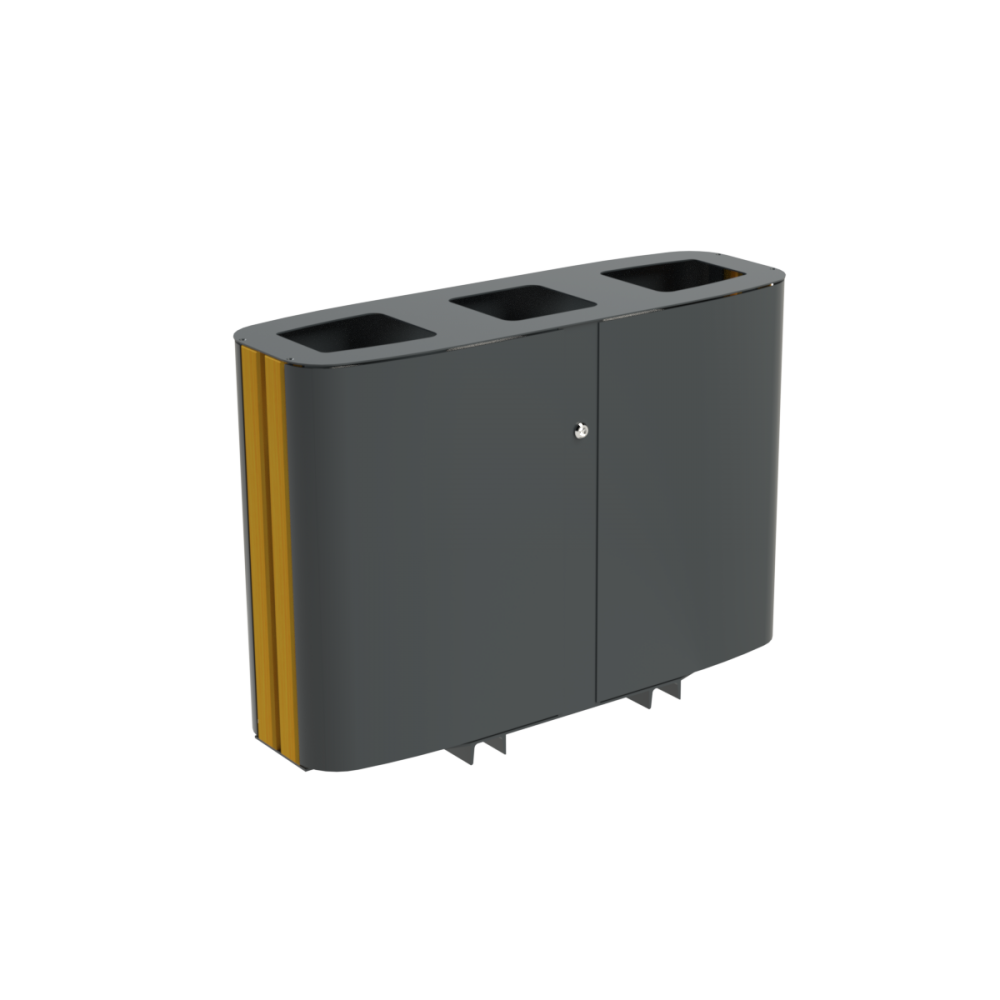 Kosz stalowo-drewniany do segregacji odpadów Nobilium II 3x50 l