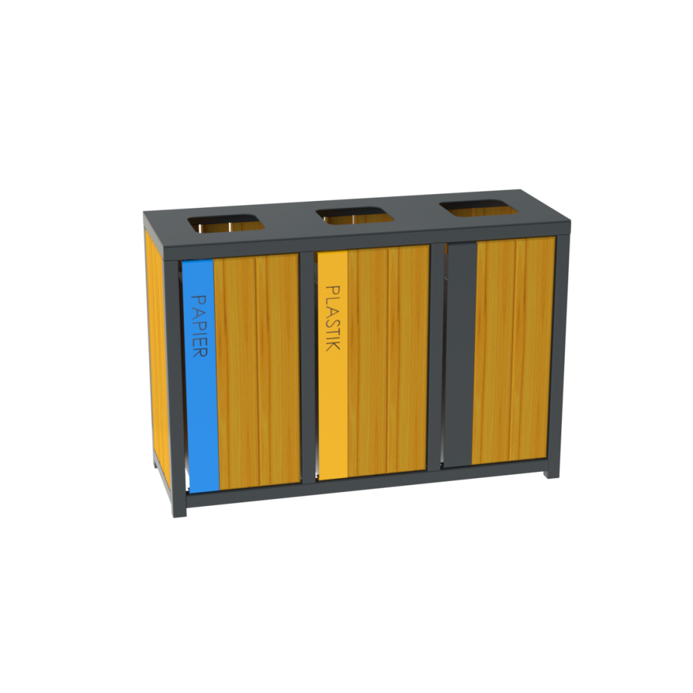 Kosz stalowo-drewniany do segregacji odpadów Soft II 3x60 l 