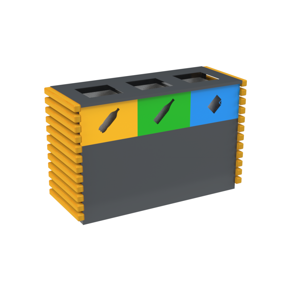 Kosz stalowo-drewniany do segregacji odpadów Combo II 3x50 l