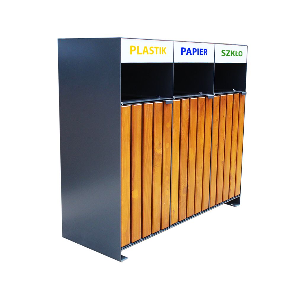 Kosz stalowo-drewniany do segregacji odpadów Dozen 3x100 l