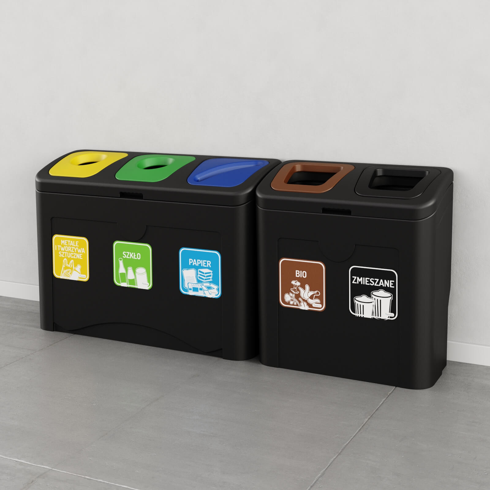 Stacja do segregacji odpadów, kosz EVO Minimal 5x50