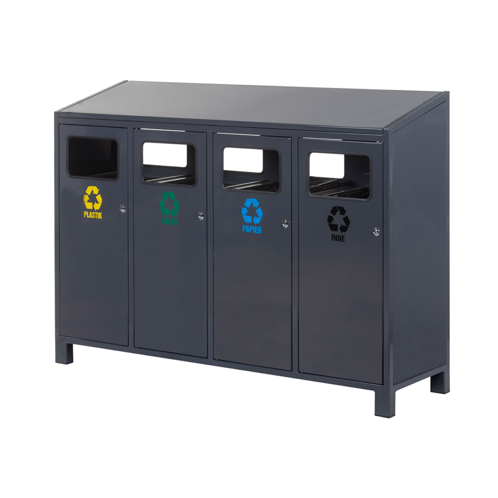 Kosz do segregacji odpadów PLUTON skośny dwustronny  5x80 litrów