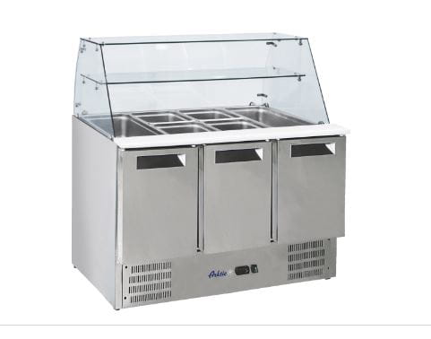 Stół chłodniczy sałatkowy 3-drzwiowy z nadstawą szklaną