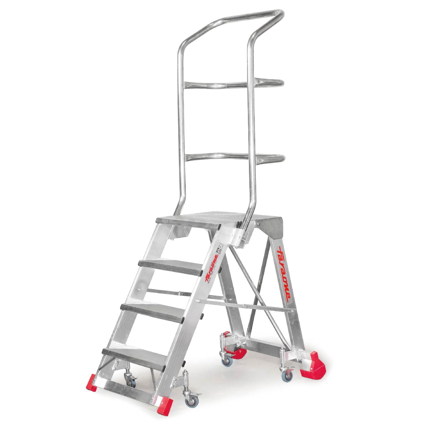 Schody z aluminium CM60, powiększony podest, z poręczą, na kółkach, 5 stopni, CM5LPR