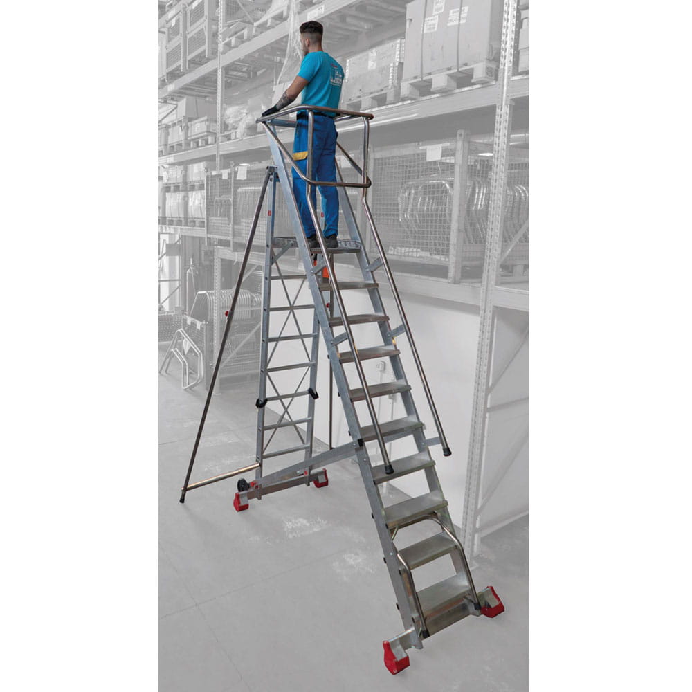 Podest magazynowy MFT, boczne stabilizatory, 6 stopni, 150/MFT.7