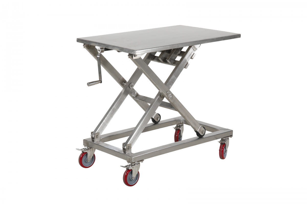 Stół podnośny regulowany korbą MLT300 ze stali nierdzewnej, nośność 300 kg