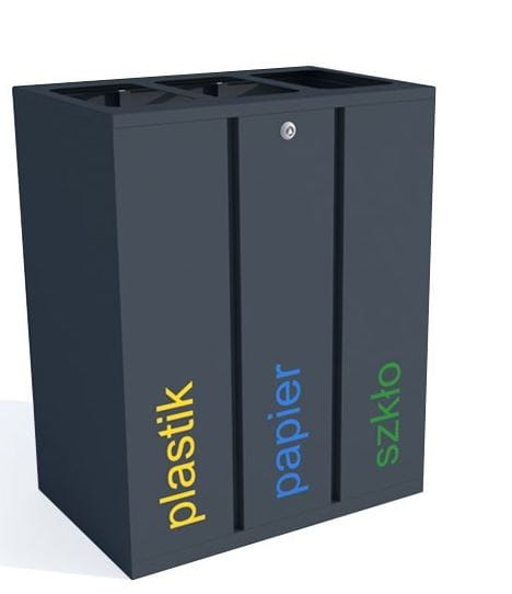 Kosz do segregacji odpadów Satis III mini 3x30 l, stal ocynkowana malowana