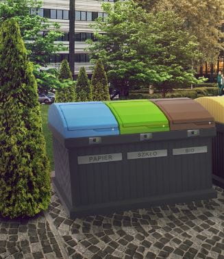 Pojemnik naziemny do segregacji papieru, szkła i bio odpadów 3 x 1,1 m3