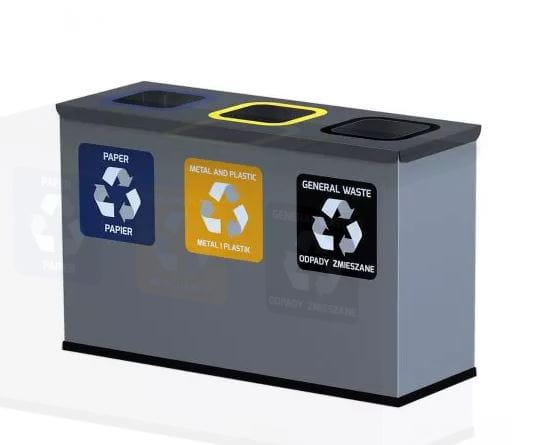 Kosz do segregacji na papier, plastik i odpady zmieszane Eko Station Mini 3x12 litrów