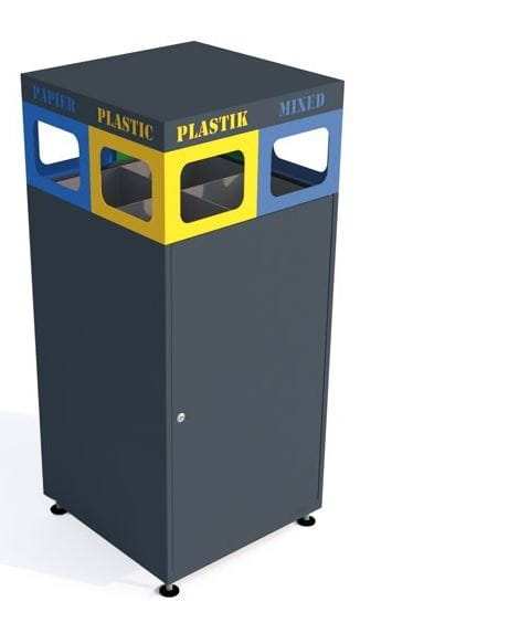 Kosz do segregacji odpadów Taurus 4 komorowy, napisy wycinka laserowa 