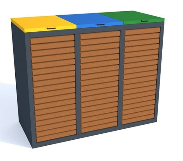 Kosz do segregacji odpadów Satis III 3x60 l, z klapkami i listwami drewnianymi