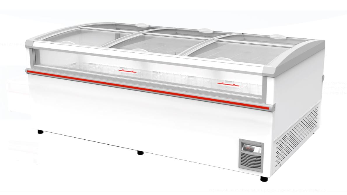 Zamrażarka dwustronna, supermarketowa, 220,8 cm dł, 1530 litrów (wyspa mroźnicza, boneta)