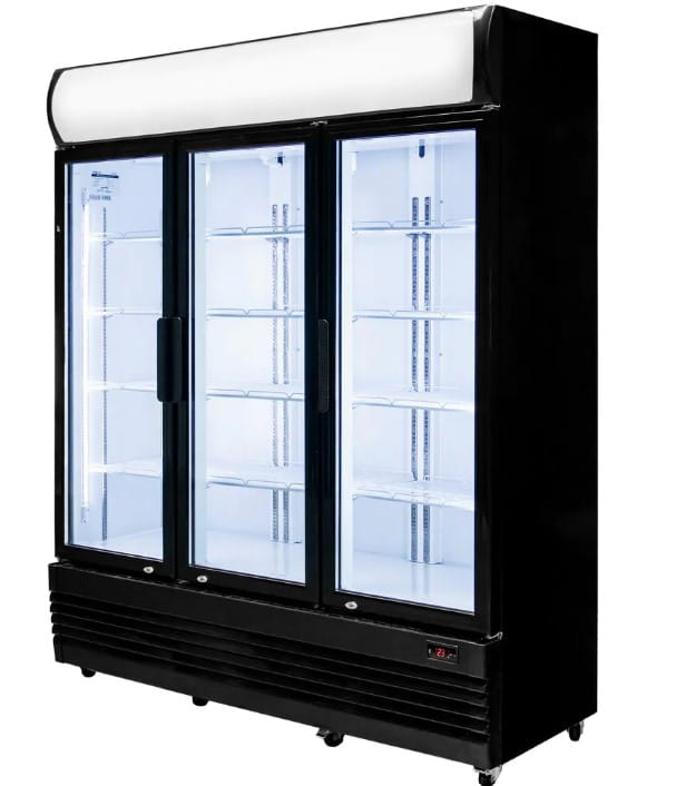 Szafa chłodnicza 1506l przeszklona RICO I180  z podświetlanym plafonem reklamowym, drzwi uchylne