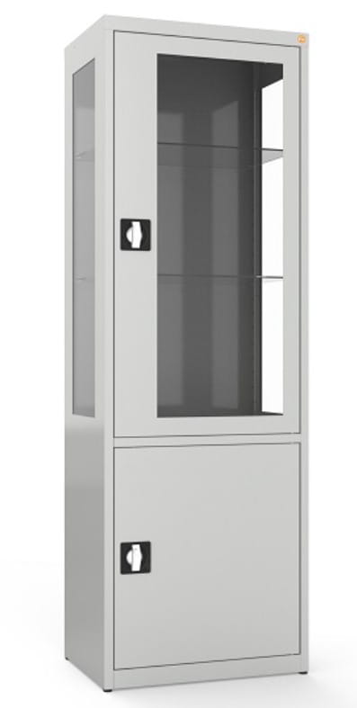 Szafa medyczna dwudzielna, dwukomorowa, drzwi górne i boki przeszklone MDBW/1s 