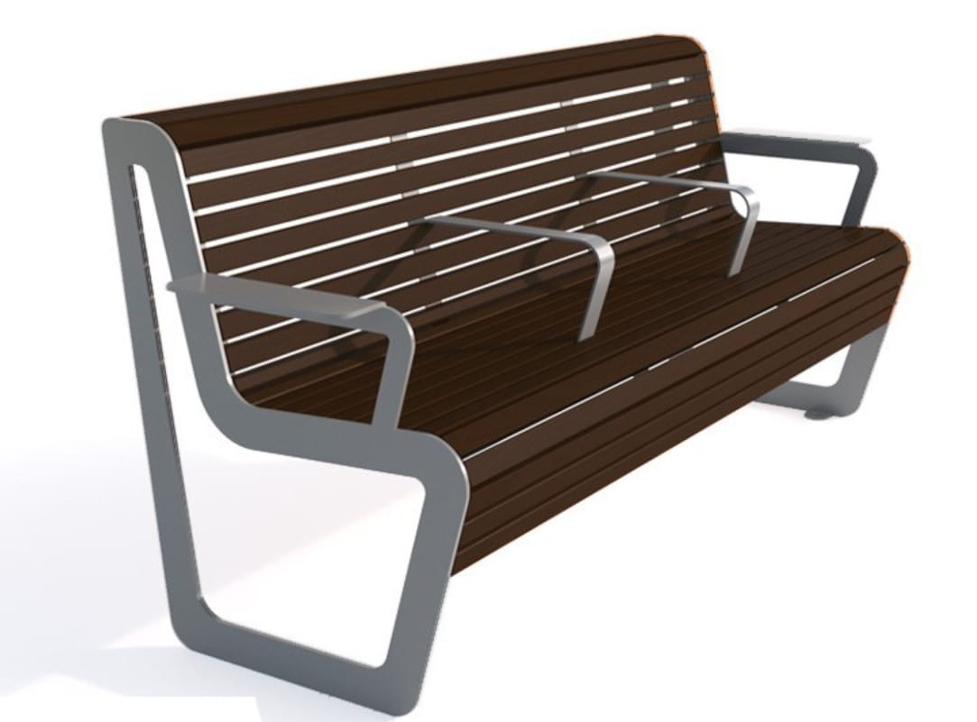 Ławka Koliber dworcowa z czterema podłokietnikami, stal nierdzewna