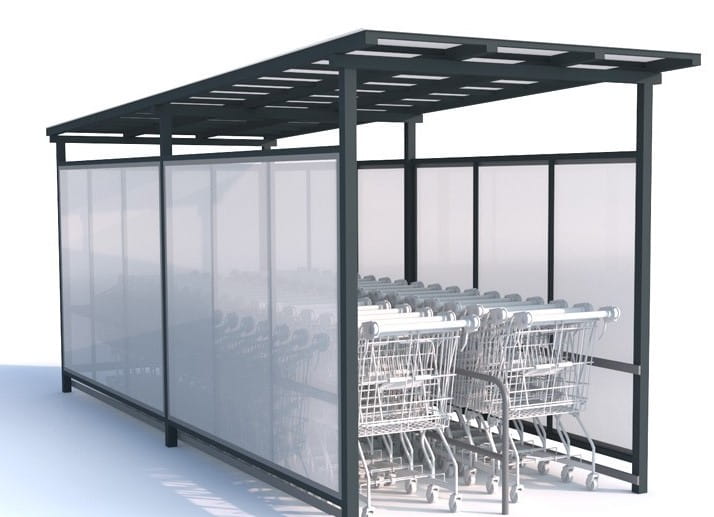 Wiata na wózki sklepowe zabudowana,  2 rzędowa, 546 cm, stal ocynkowana