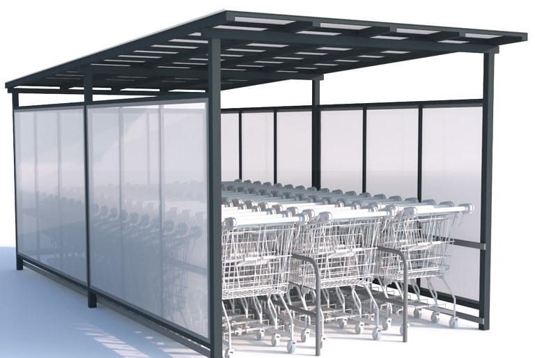 Wiata na wózki sklepowe zabudowana,  3 rzędowa, 546 cm, stal ocynkowana 