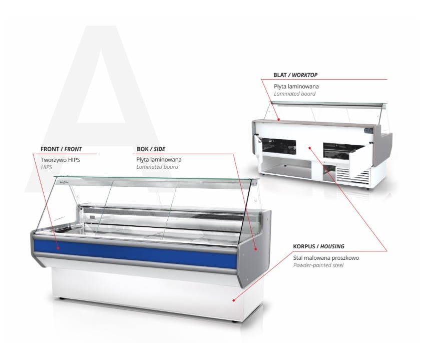 Lada chłodnicza RAPA L-A, 137/107, z szybą prostą, ukośną  