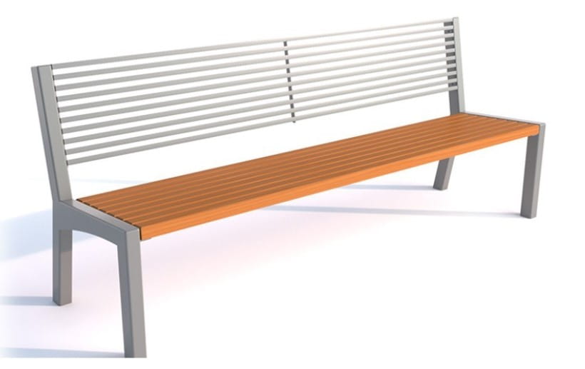 Ławka miejska Asteria V z oparciem , stal nierdzewna