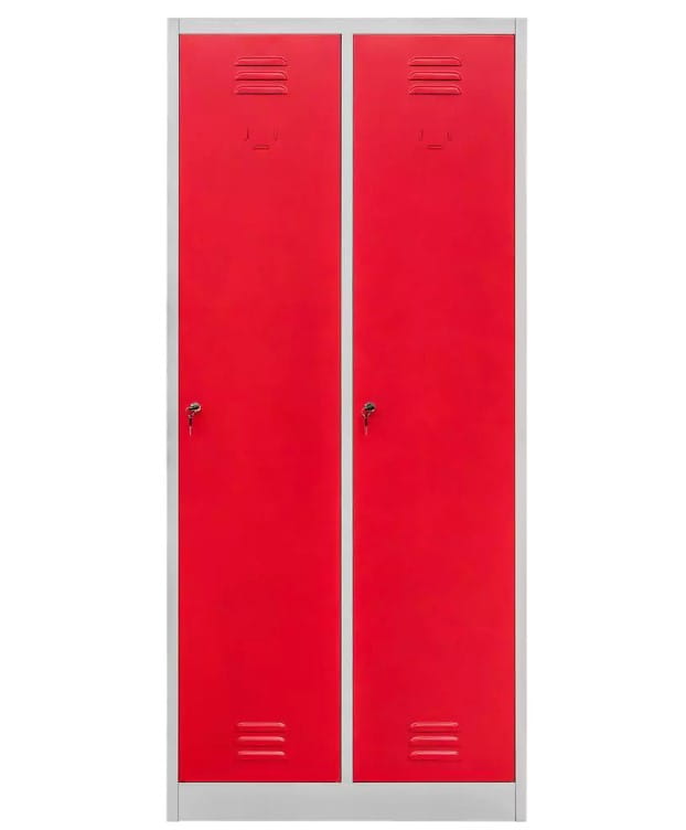 Szafka BHP ubraniowa Mega-M pracownicza 2-drzwiowa z przegrodami S-80 cm szara/czerwony front