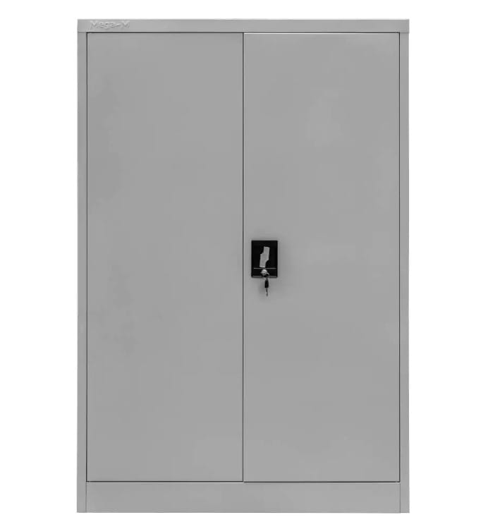 Szafa biurowa metalowa na dokumenty Mega-M pełne drzwi S-90 cm G-40 cm H-140 cm szara