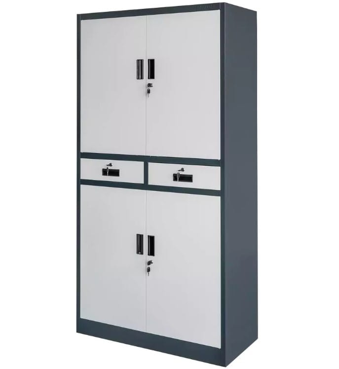 Szafa biurowa metalowa na dokumenty Mega-M WENUS drzwi pełne 2 szuflady S- 90 cm G- 40 cm H-185 cm grafitowa szary front