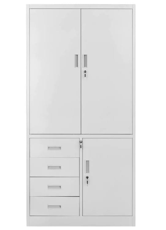 Szafa biurowa metalowa na akta Mega-M WENUS pełne drzwi 4 szuflady S-90 cm G-40 cm H-185 cm szara