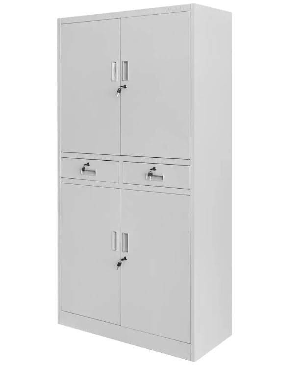 Szafa biurowa metalowa na dokumenty Mega-M WENUS pełne drzwi 2 szuflady S- 90 cm G- 40 cm H-185 cm szara