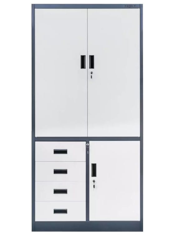 Szafa biurowa metalowa na akta Mega-M WENUS pełne drzwi 4 szuflady S-90 cm G-40 cm H-185 cm grafitowa szary front