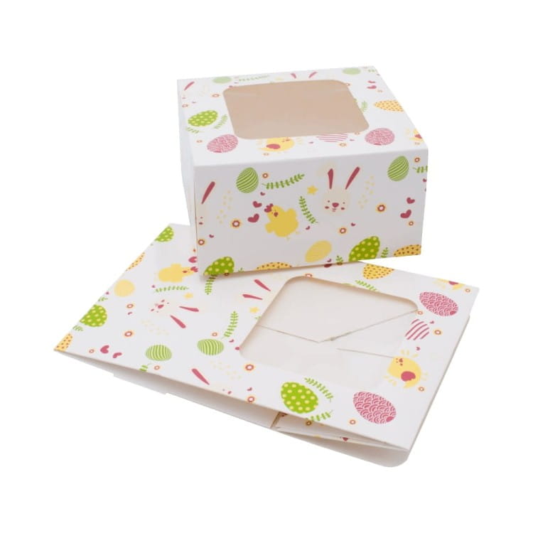 Wielkanocne pudełka na ciasto z okienkiem 13x13x7 cm 220 szt. Atestowane do żywności