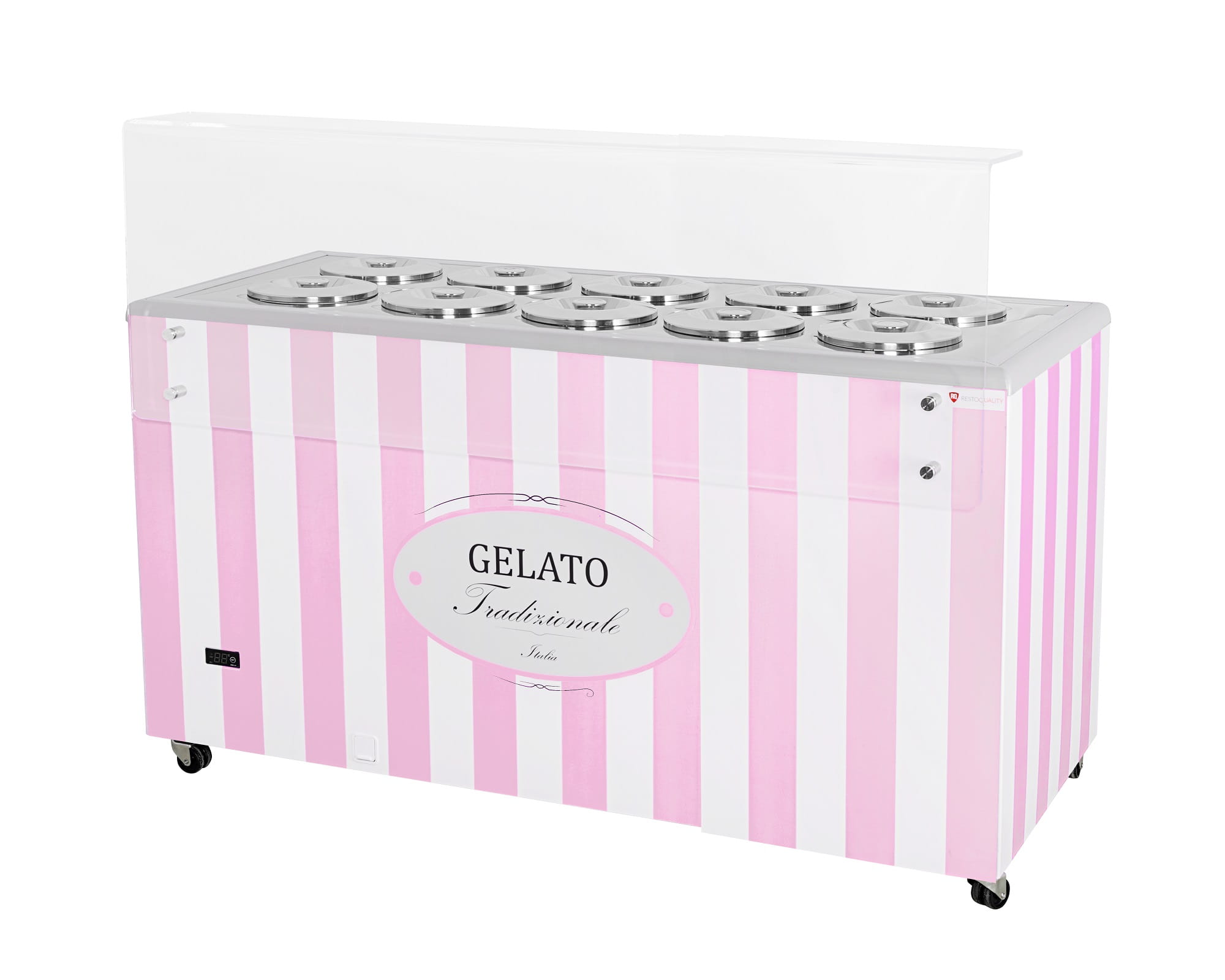 Dystrybutor do lodów, witryna do lodów, konserwator, retro, 10 tub, okrągłe kuwety, 1503x670x895 mm, GELATO POZETTI 10 PINK
