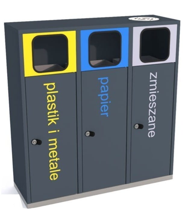 Kosz do segregacji Etna III 3x40l z popielnicą / napisy folia samoprzylepna stal nierdzewna