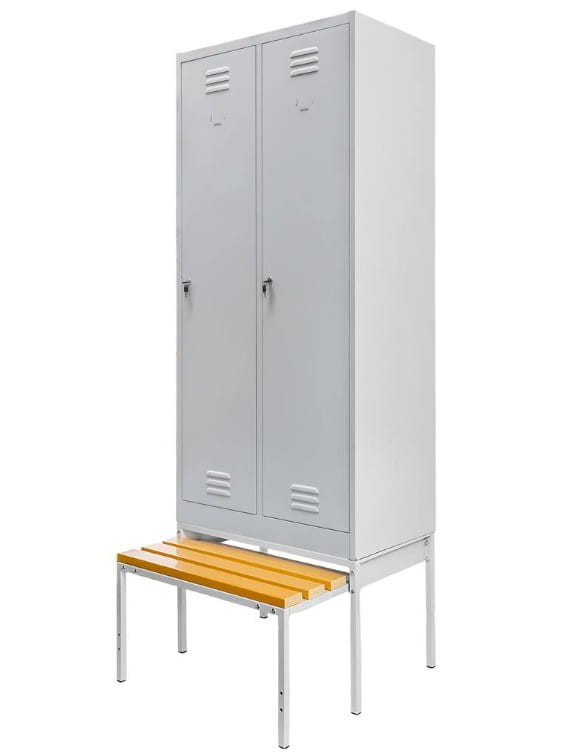 Szafka BHP ubraniowa na podstawie z ławeczką Mega-M pracownicza 2-drzwiowa S-80 cm szara